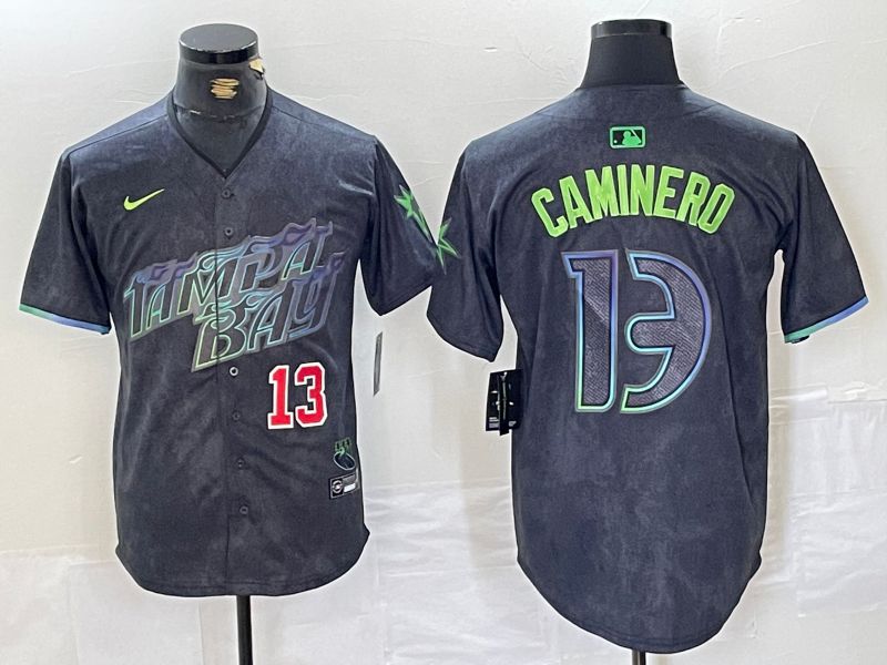 Men Tampa Bay Rays 13 Caminero Black City Edition Nike 2024 MLB Jersey style 3